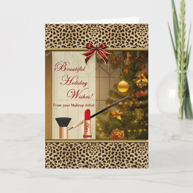 Cartes Pour Fêtes Annuelles Joyeuses Vacances De Maquillage Artiste Leopard Ca (Devant)