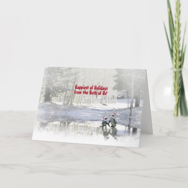Cartes Pour Fêtes Annuelles Joyeuses vacances de nous deux mignons Penguin Cou (Devant)