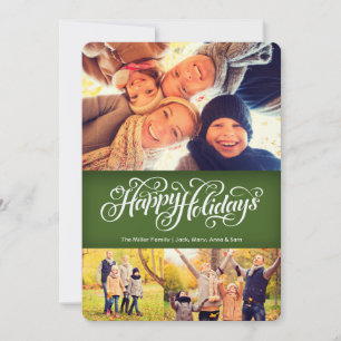 Cartes Pour Fêtes Annuelles Joyeuses vacances en vert 5x7 plat