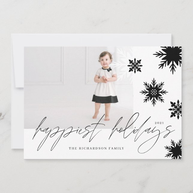 Cartes Pour Fêtes Annuelles Joyeuses vacances Famille de flocons de neige noir (Devant)