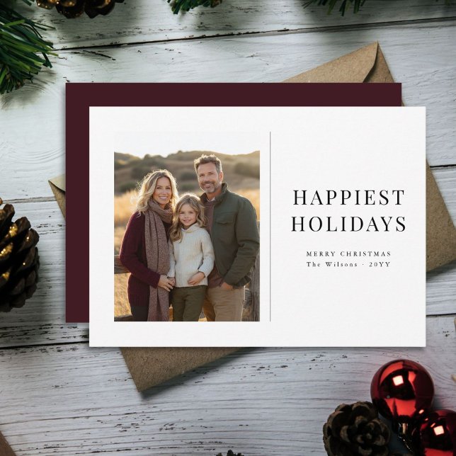 Cartes Pour Fêtes Annuelles Joyeuses vacances Famille Photo Maroon de Noël (Créateur téléchargé)