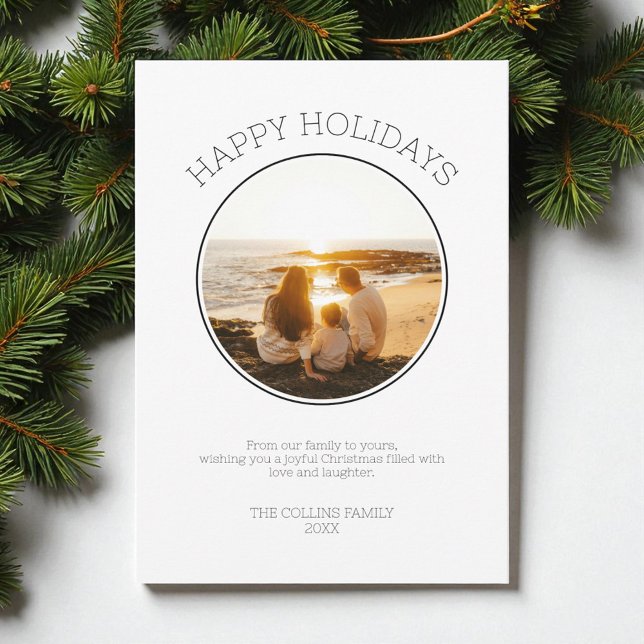 Cartes Pour Fêtes Annuelles Joyeuses vacances Famille Photo moderne Noir Noël (Happy Holidays Family Photo Modern Black Christmas Holiday Card)