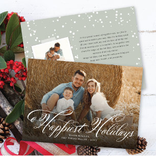 Cartes Pour Fêtes Annuelles Joyeuses vacances Fancy White Script Classic Photo