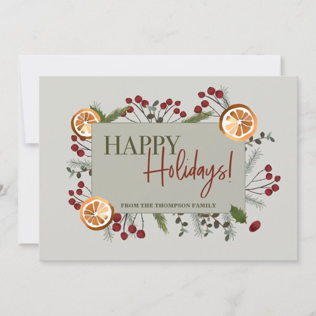 Cartes Pour Fêtes Annuelles Joyeuses vacances feuillage de Noël oranges Person (Devant)