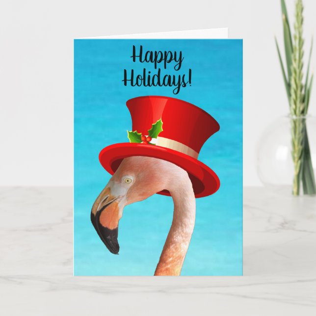 Cartes Pour Fêtes Annuelles Joyeuses vacances Flamant rose rose (Devant)