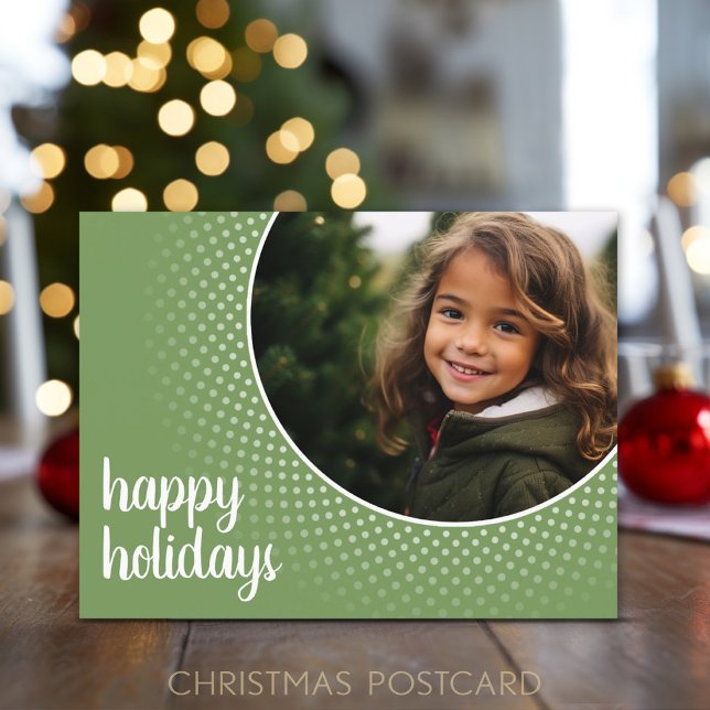 Cartes Pour Fêtes Annuelles Joyeuses vacances - Green Polka Dot Border (A minimal design holiday postcard with 1 photo on the front with a green polka dot border)