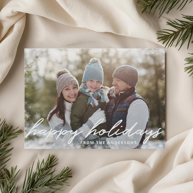 Cartes Pour Fêtes Annuelles Joyeuses Vacances hiver Superposition de neige Fam (Créateur téléchargé)