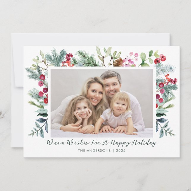Cartes Pour Fêtes Annuelles Joyeuses vacances Holly Berry Photo (Devant)