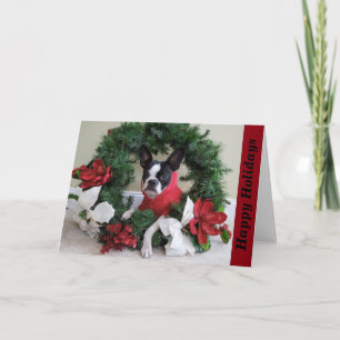 Cartes Pour Fêtes Annuelles Joyeuses vacances Lola B. Boston Wreath