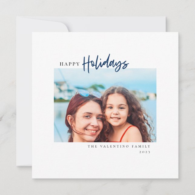 Cartes Pour Fêtes Annuelles Joyeuses Vacances Moderne Bleu Script Minimaliste  (Devant)