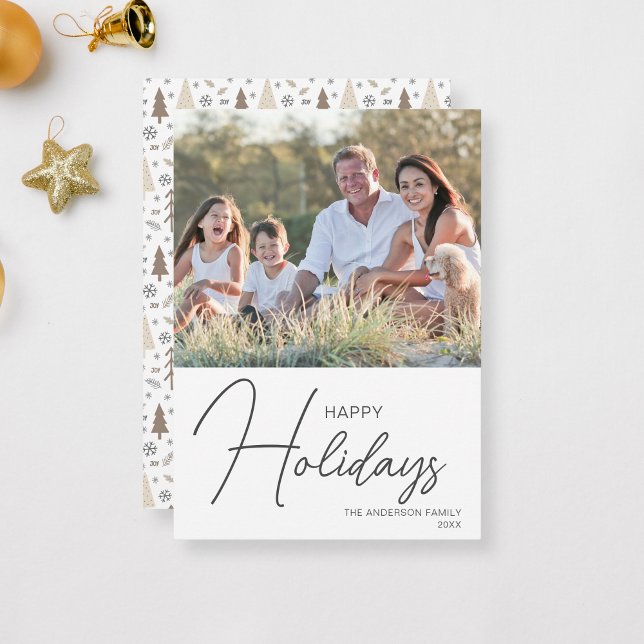 Cartes Pour Fêtes Annuelles Joyeuses Vacances Moderne Script Photo (Happy Holidays Modern Script Photo Holiday Card by MINTIC DESIGN STUDIO)