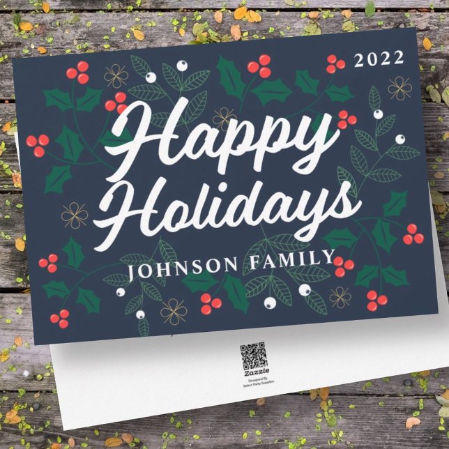 Cartes Pour Fêtes Annuelles Joyeuses Vacances Modernes Holly Berries Foliage (Créateur téléchargé)