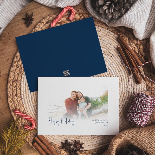 Cartes Pour Fêtes Annuelles Joyeuses vacances modernes | Photo bleue (Créateur téléchargé)