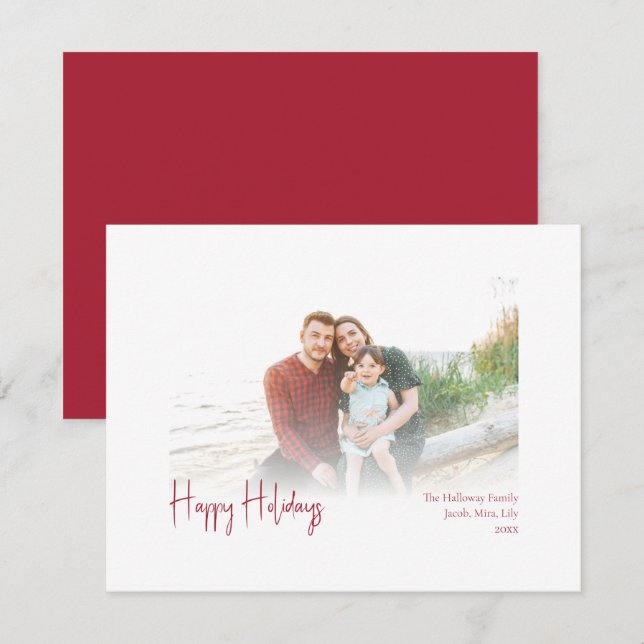 Cartes Pour Fêtes Annuelles Joyeuses vacances modernes | Photo rouge déchargée (Devant / Derrière)