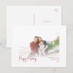 Cartes Pour Fêtes Annuelles Joyeuses vacances modernes Red Script Faded Phot