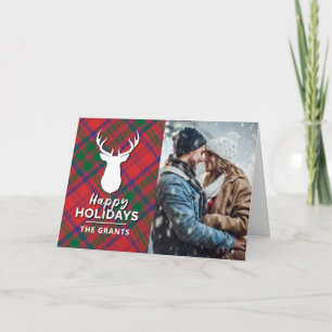 Cartes Pour Fêtes Annuelles Joyeuses Vacances Modernes Rouge Vert Tartan Plaid