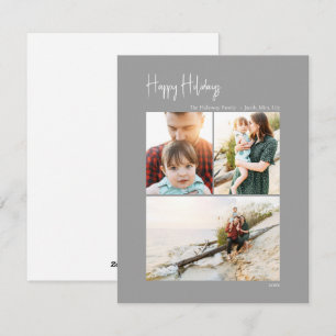 Cartes Pour Fêtes Annuelles Joyeuses vacances modernes   Silver Vertical 3 Pho