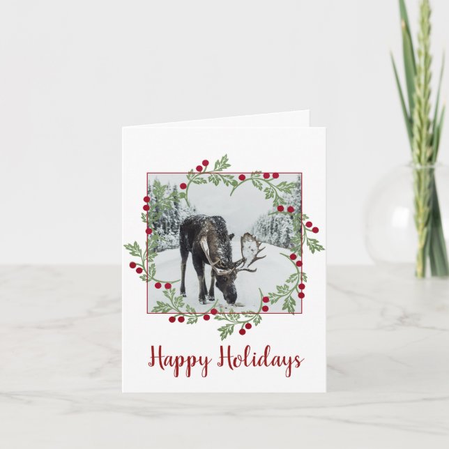 Cartes Pour Fêtes Annuelles Joyeuses vacances Moose Snow (Devant)