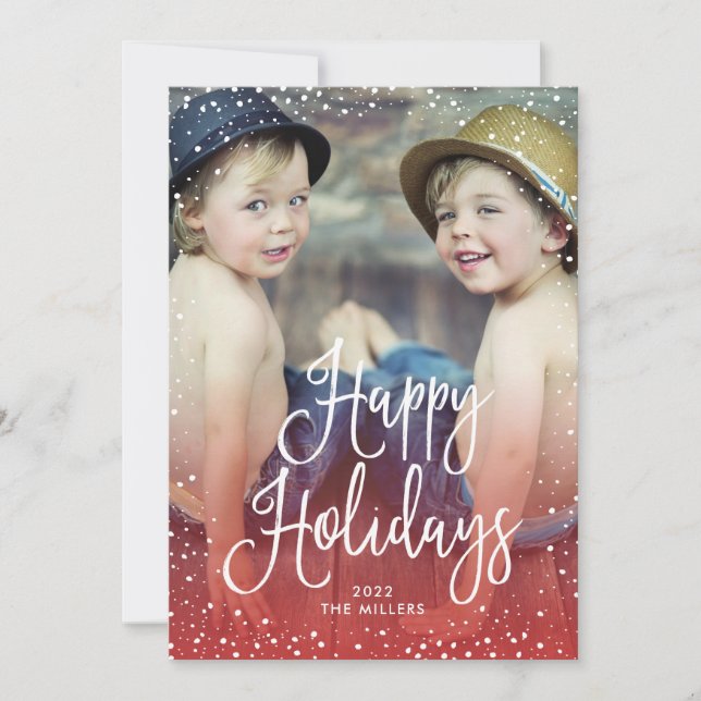 Cartes Pour Fêtes Annuelles Joyeuses vacances neige ROUGE photo (Devant)