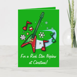 Cartes Pour Fêtes Annuelles Joyeuses vacances Nephew avec Guitare