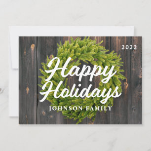 Cartes Pour Fêtes Annuelles Joyeuses vacances Pays Pin Rustique Wreath Wood Ho