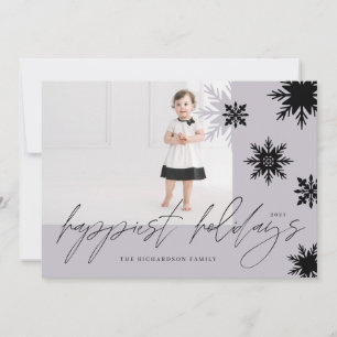 Cartes Pour Fêtes Annuelles Joyeuses vacances Périwinkle Black Snowflakes Fami