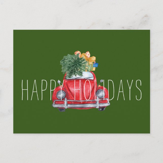 Cartes Pour Fêtes Annuelles Joyeuses vacances personnalisable voiture rouge (Devant)