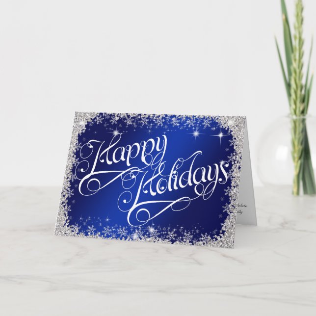 Cartes Pour Fêtes Annuelles Joyeuses vacances PERSONNALISÉES Bleu Royal (Devant)