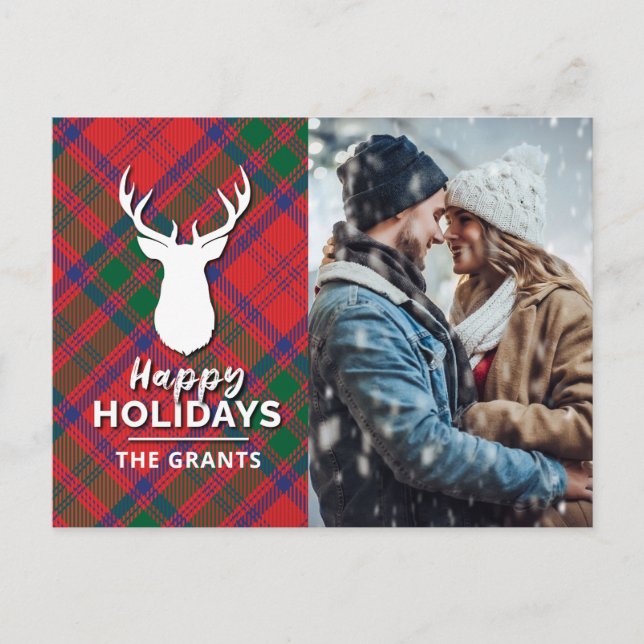 Cartes Pour Fêtes Annuelles Joyeuses Vacances Photo Rouge Vert Tartan Plaid (Devant)