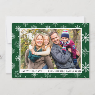 Cartes Pour Fêtes Annuelles Joyeuses vacances Photo Snowflakes Green