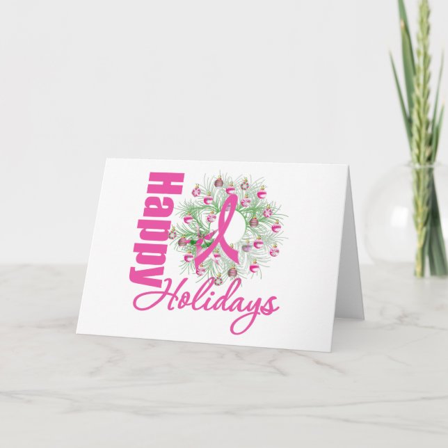 Cartes Pour Fêtes Annuelles Joyeuses vacances Pink Ribbon Wreath (Devant)