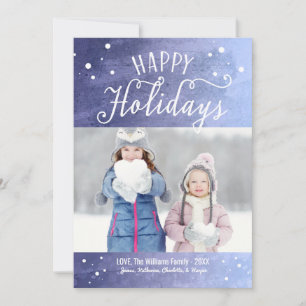 Cartes Pour Fêtes Annuelles Joyeuses vacances Purple Blue Snowy aquarelle phot