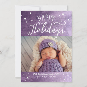 Cartes Pour Fêtes Annuelles Joyeuses vacances Purple Snowy Aquarelle Photo