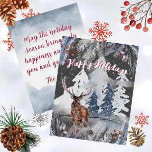 Cartes Pour Fêtes Annuelles Joyeuses vacances Reindeer hiver Aquarelle scène