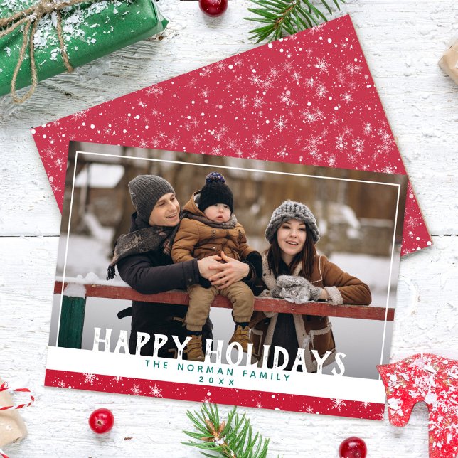Cartes Pour Fêtes Annuelles Joyeuses vacances Rouge Blanc hiver Flocon de neig (Créateur téléchargé)