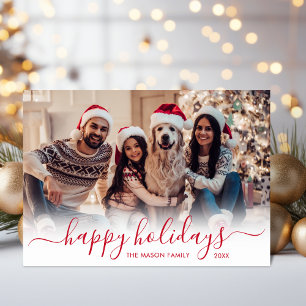 Cartes Pour Fêtes Annuelles Joyeuses vacances Rouge Script 2 Photo Noël