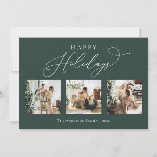 Cartes Pour Fêtes Annuelles Joyeuses vacances Rustic Green Multi Photo Collage
