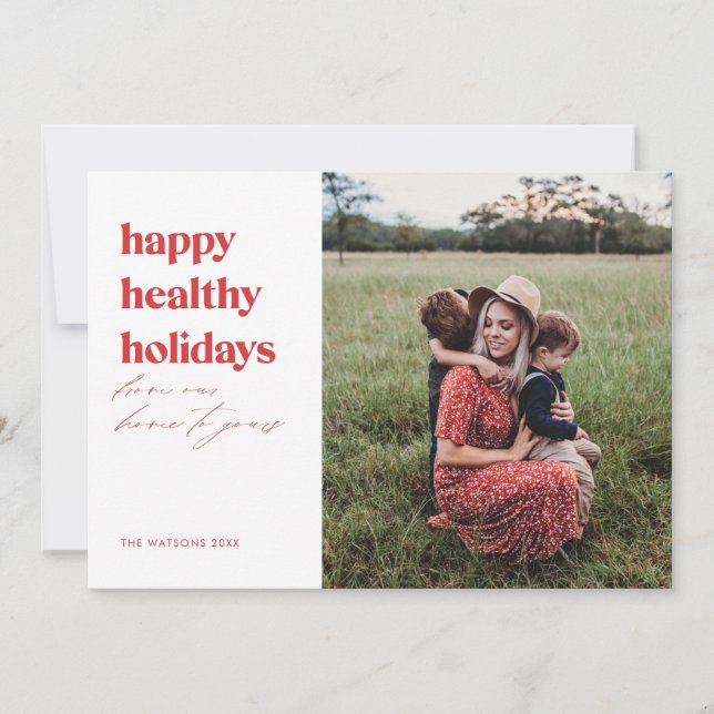 Cartes Pour Fêtes Annuelles Joyeuses Vacances saines Photo Rouge brillant (Devant)