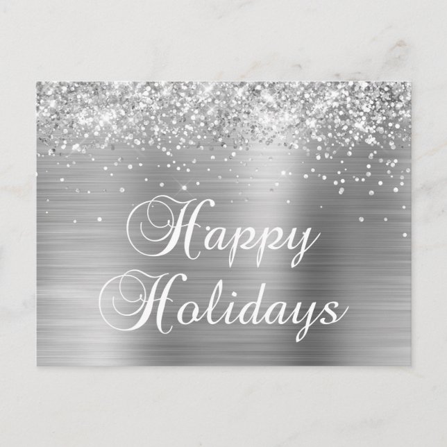 Cartes Pour Fêtes Annuelles Joyeuses vacances Silver Glittery Faux Foil (Devant)