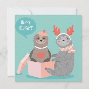 Cartes Pour Fêtes Annuelles Joyeuses vacances Sloths Holiday Card