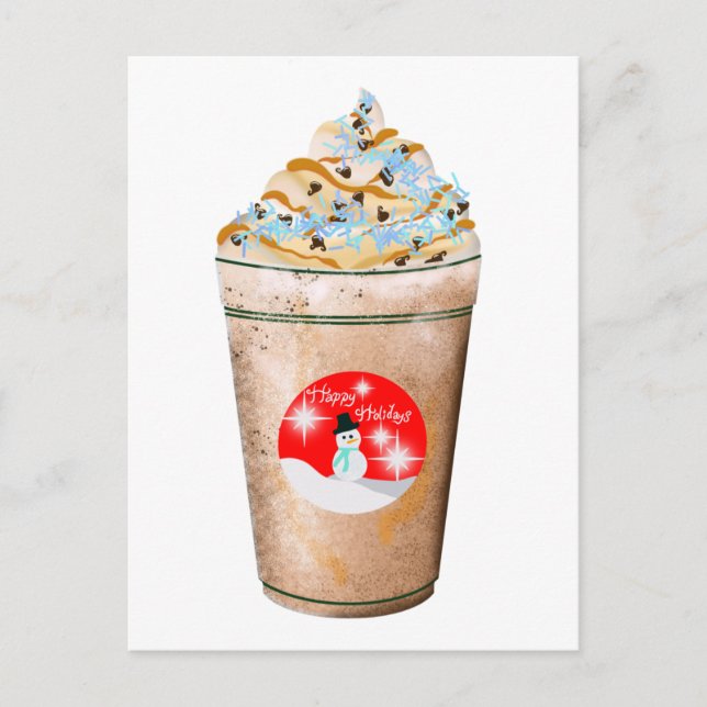 Cartes Pour Fêtes Annuelles Joyeuses Vacances Snowman Caramel Et Sprinkles Lat (Devant)