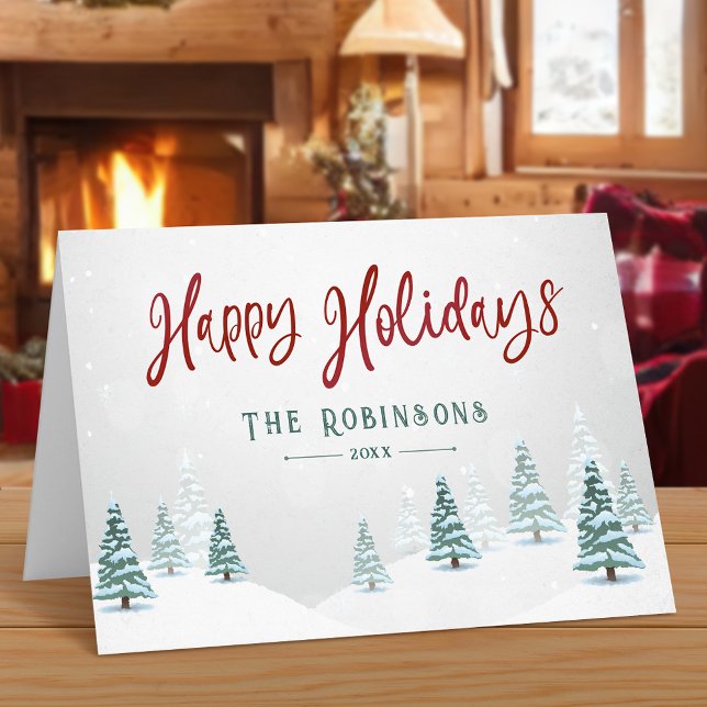 Cartes Pour Fêtes Annuelles Joyeuses Vacances Style Rustique Pays Arbres d'hiv (Available in high quality print or digital download for quick text messaging, email or self print.)