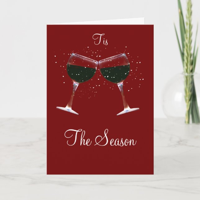 Cartes Pour Fêtes Annuelles Joyeuses vacances Toasting Wine Glasses en Neige (Devant)