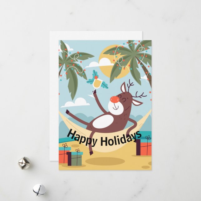 Cartes Pour Fêtes Annuelles Joyeuses vacances Tropical Rudolph (Devant/Arrière en situation)