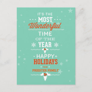Cartes Pour Fêtes Annuelles Joyeuses Vacances Turquoise Blanc & Orange Design