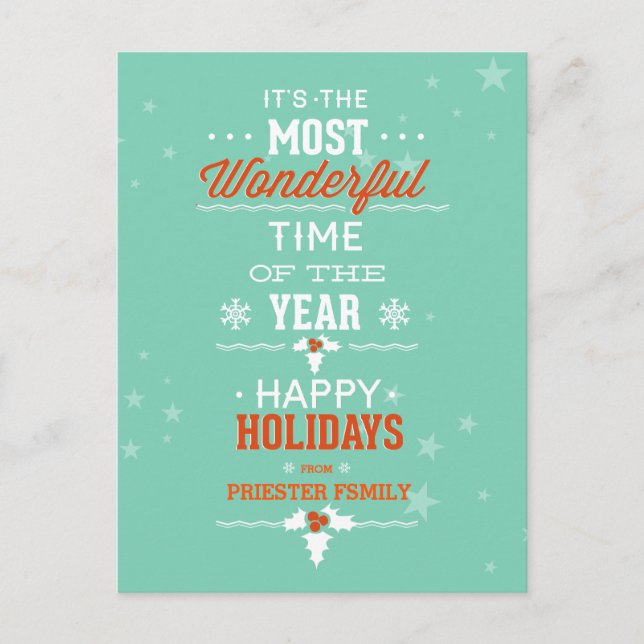 Cartes Pour Fêtes Annuelles Joyeuses Vacances Turquoise Blanc & Orange Design  (Devant)
