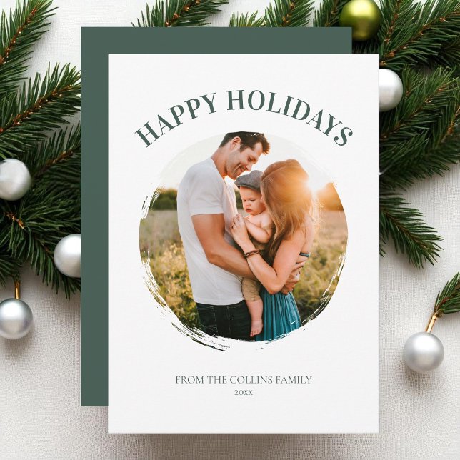 Cartes Pour Fêtes Annuelles Joyeuses Vacances Vert Photo Famille Moderne Noël (Happy Holidays Green Family Photo Modern Christmas Holiday Card)