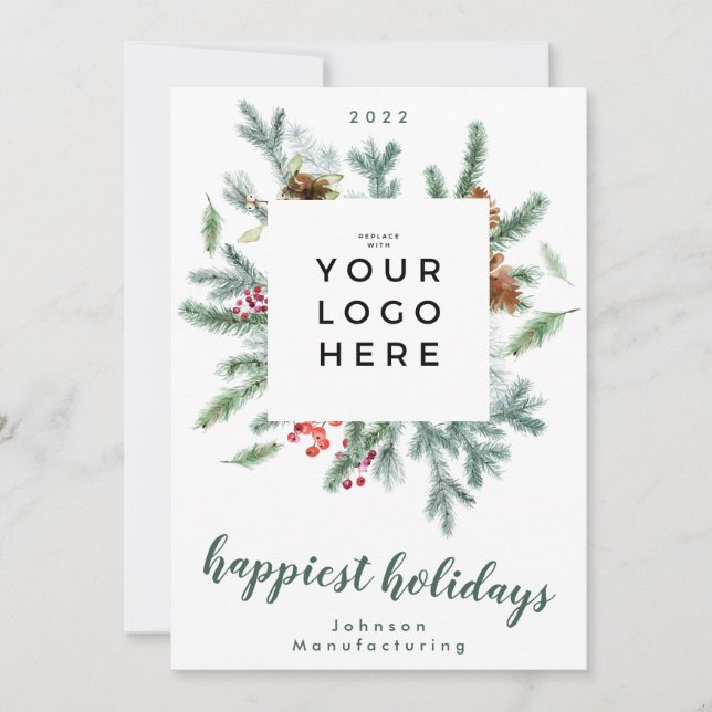 Cartes Pour Fêtes Annuelles Joyeuses vacances Wreath | Votre logo d'entreprise (Devant)