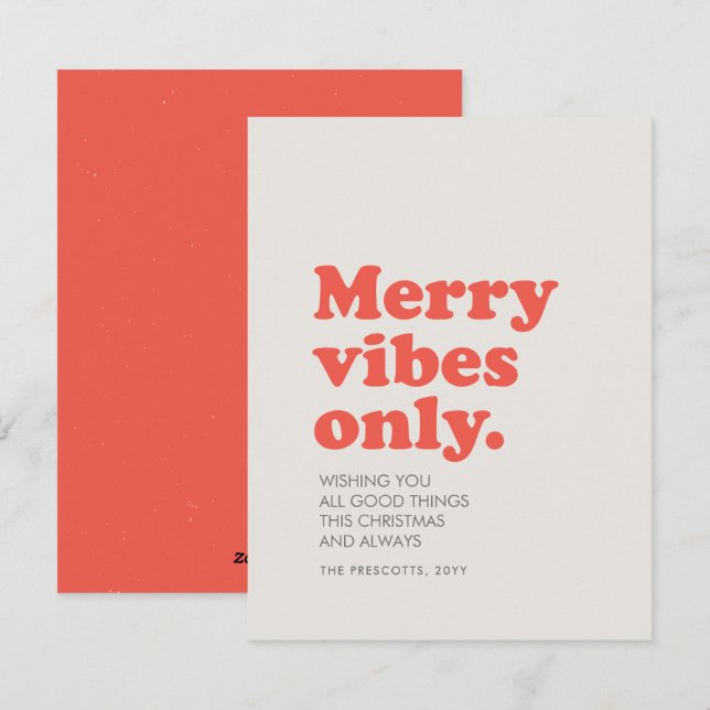 Cartes Pour Fêtes Annuelles Joyeuses vibes seulement cool rétro non photo Noël (Devant / Derrière)