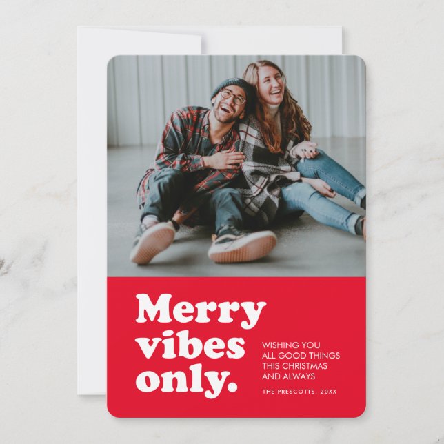 Cartes Pour Fêtes Annuelles Joyeuses vibes seulement la marine rétro photo de  (Devant)